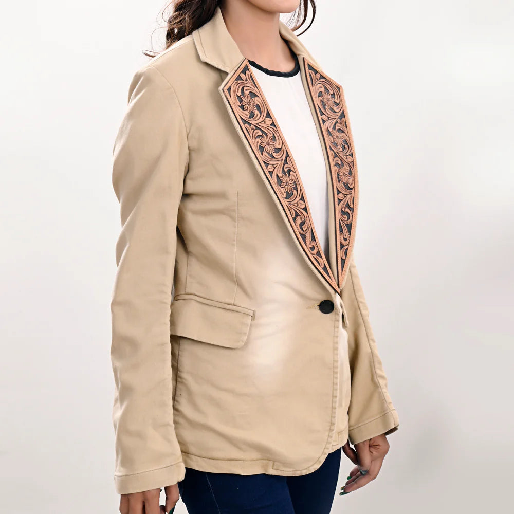 American Darling Women's Blazer w/Leather Lapels - Cream