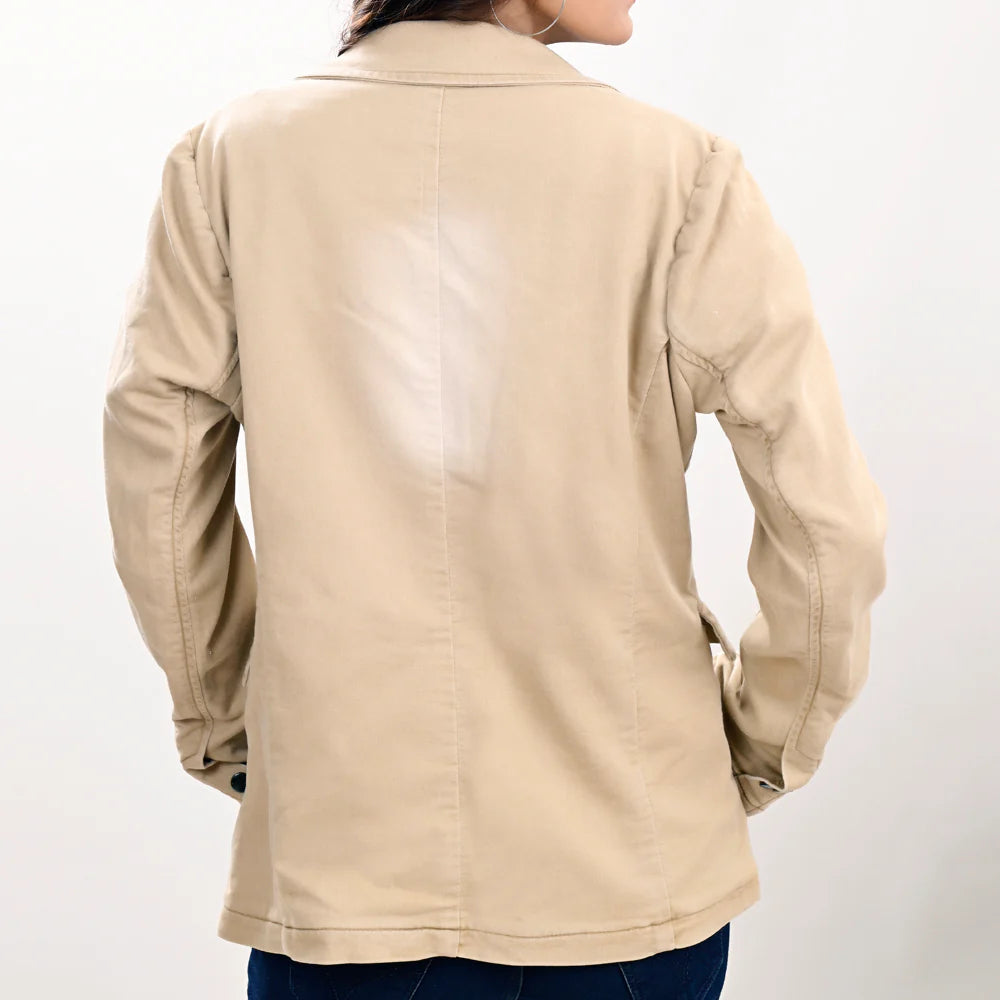 American Darling Women's Blazer w/Leather Lapels - Cream