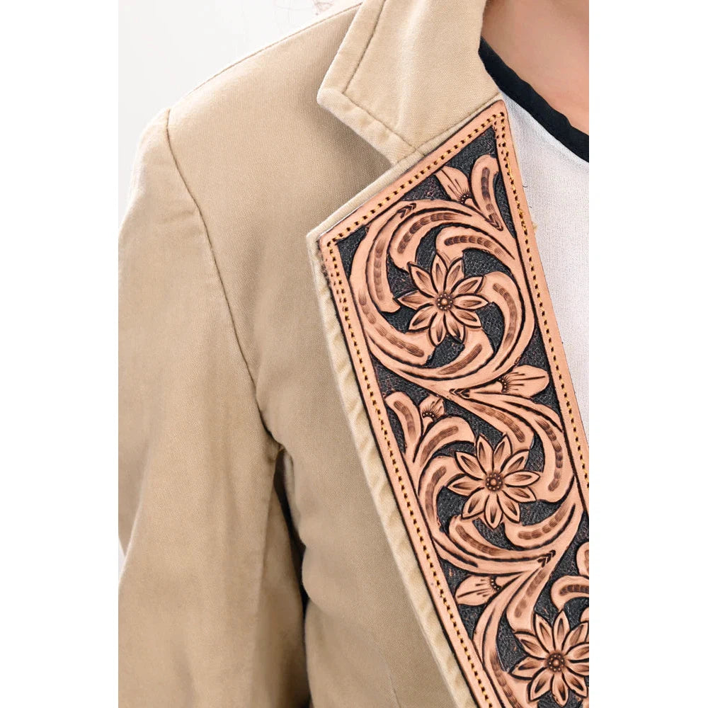 American Darling Women's Blazer w/Leather Lapels - Cream