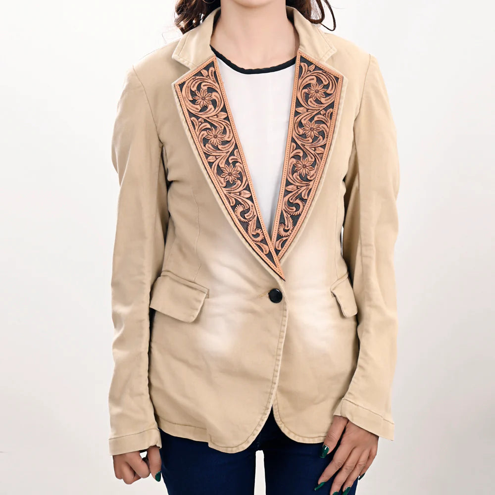 American Darling Women's Blazer w/Leather Lapels - Cream