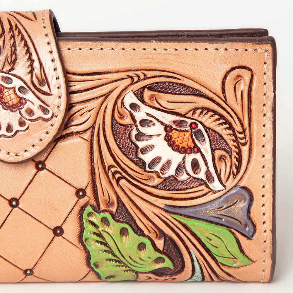 American Darling Clutch Wallet - Tan with White Flower