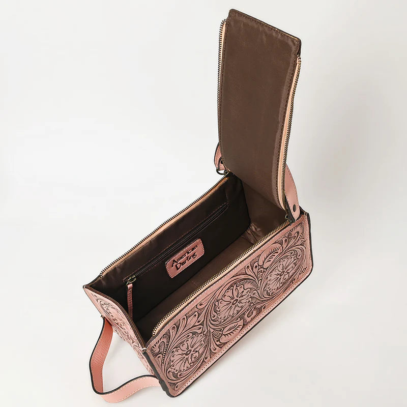 American Darling Natural Hand Tooled Leather Toiletry Bag - Western Floral Toiletry or Travel Case