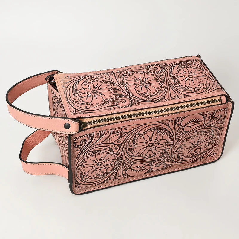 American Darling Natural Hand Tooled Leather Toiletry Bag - Western Floral Toiletry or Travel Case