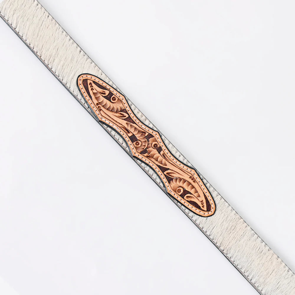 American Darling Unisex Tooled Leather Belt - White Cowhide - Irvine Tack &amp; Western Wear