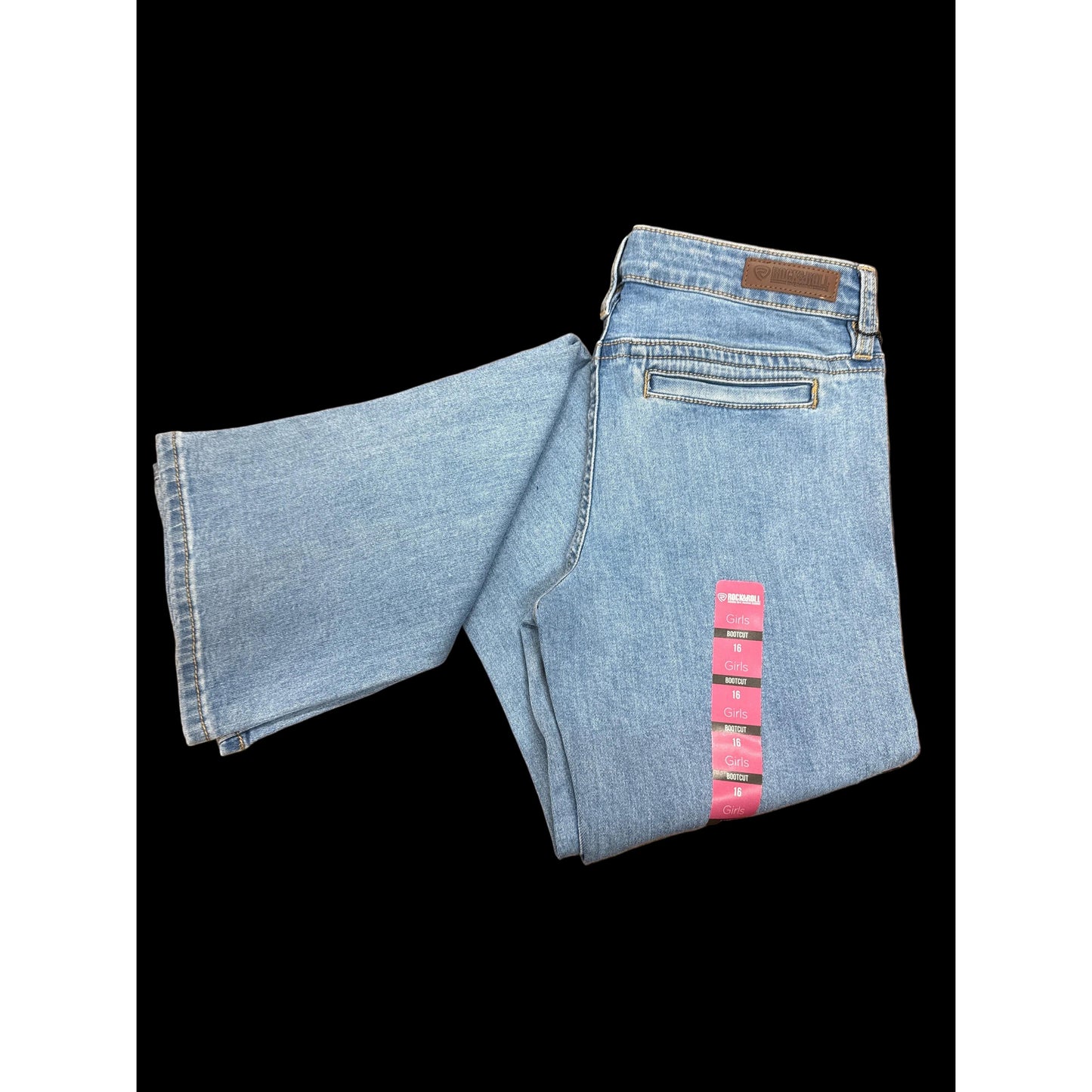 Rock & Roll Girl's Patch Pocket Bootcut Jeans - Light Wash