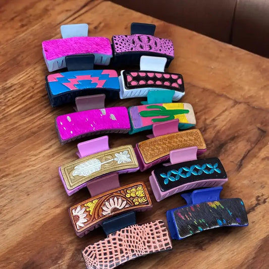 Western Linens Tooled Leather Hair Clips