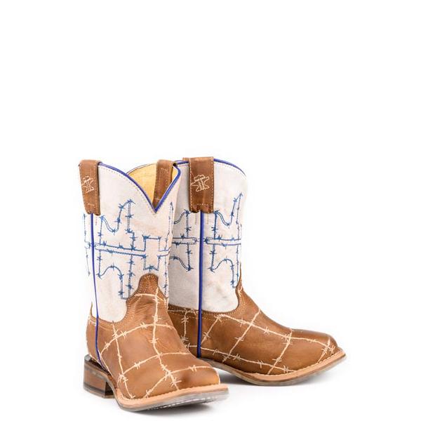 Tin Haul Rustler Proof Kids Square Toe Western Boots- Brown