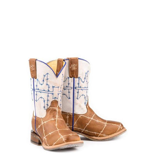 Tin Haul Rustler Proof Kids Square Toe Western Boots- Brown