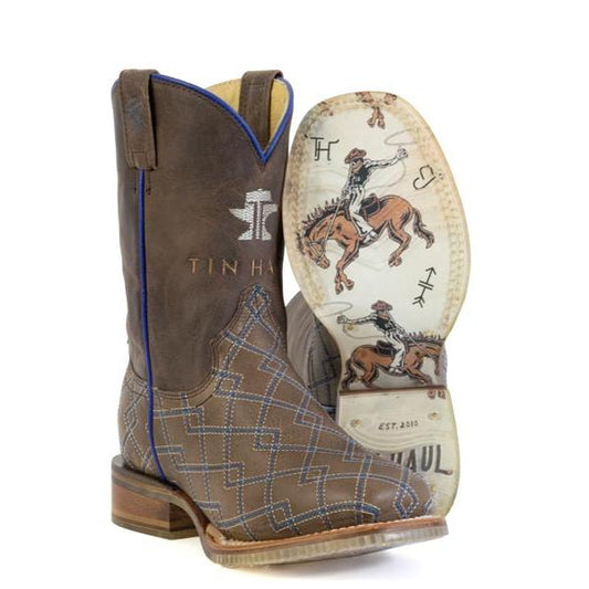 Tin Haul Cowboy DNA Kids Square Toe Western Boots- Brown