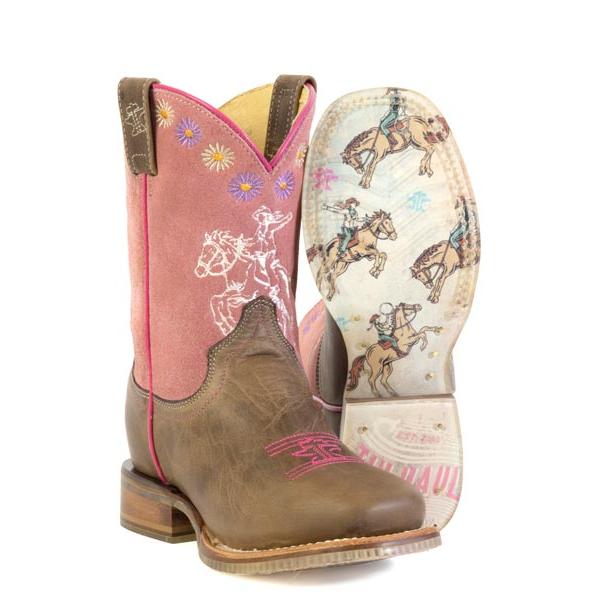 Tin Haul Girl Power Girls Square Toe Western Boots- Brown