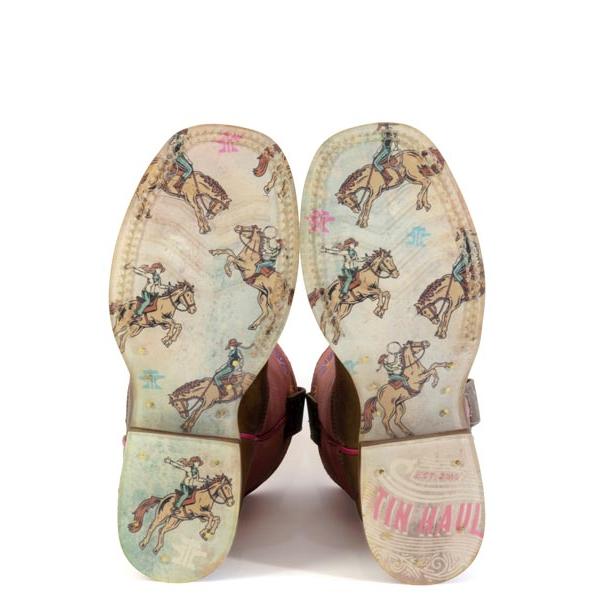 Tin Haul Girl Power Girls Square Toe Western Boots- Brown