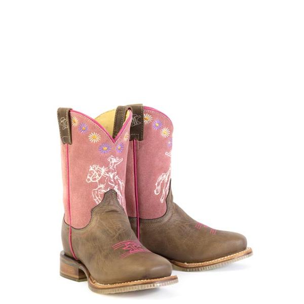 Tin Haul Girl Power Girls Square Toe Western Boots- Brown