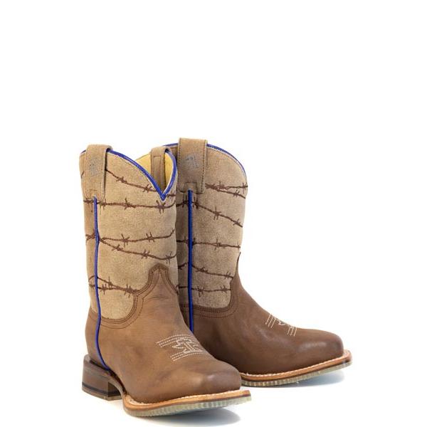 Tin Haul Razor Kids Square Toe Western Boots- Brown