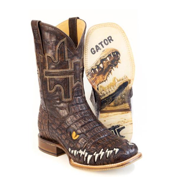 Tin Haul Men's Al O'Gator Square Toe Western Boot- Brown