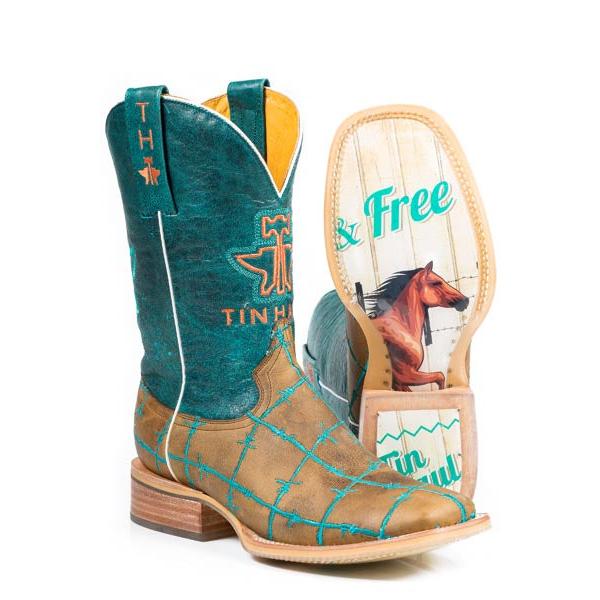 Tin Haul  Women's Barb Wire Wild & Free Western Boots- Tan