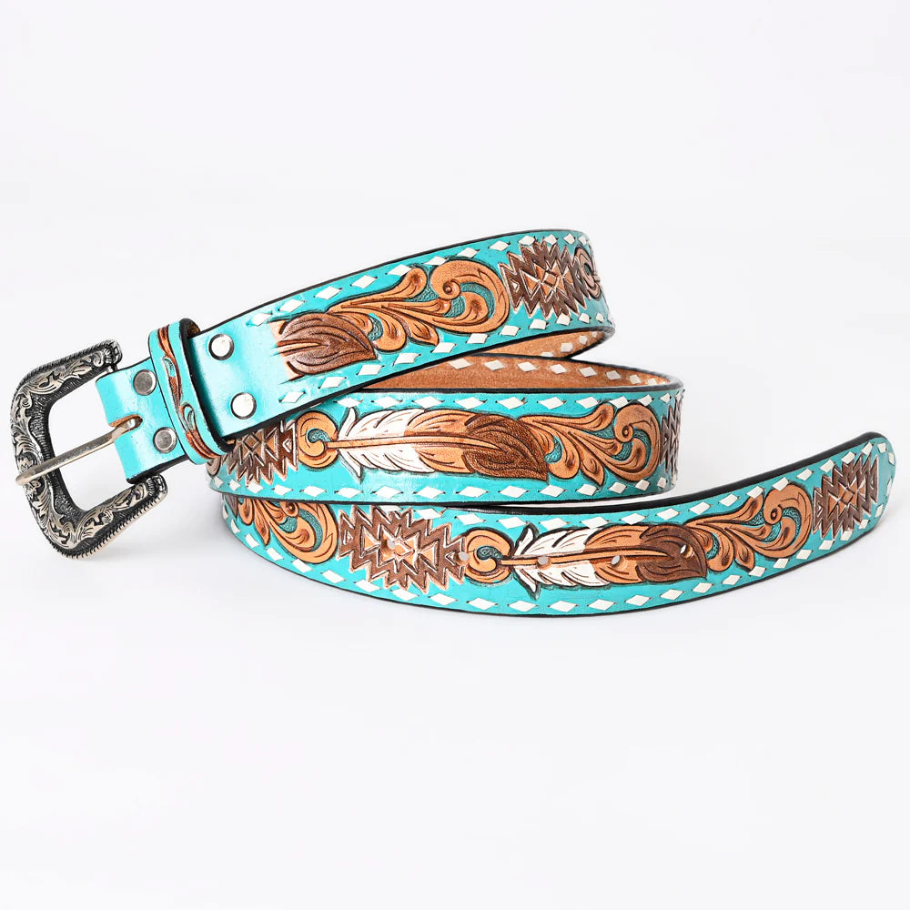 American Darling Women's Hand-Tooled Belt - Feather Design
