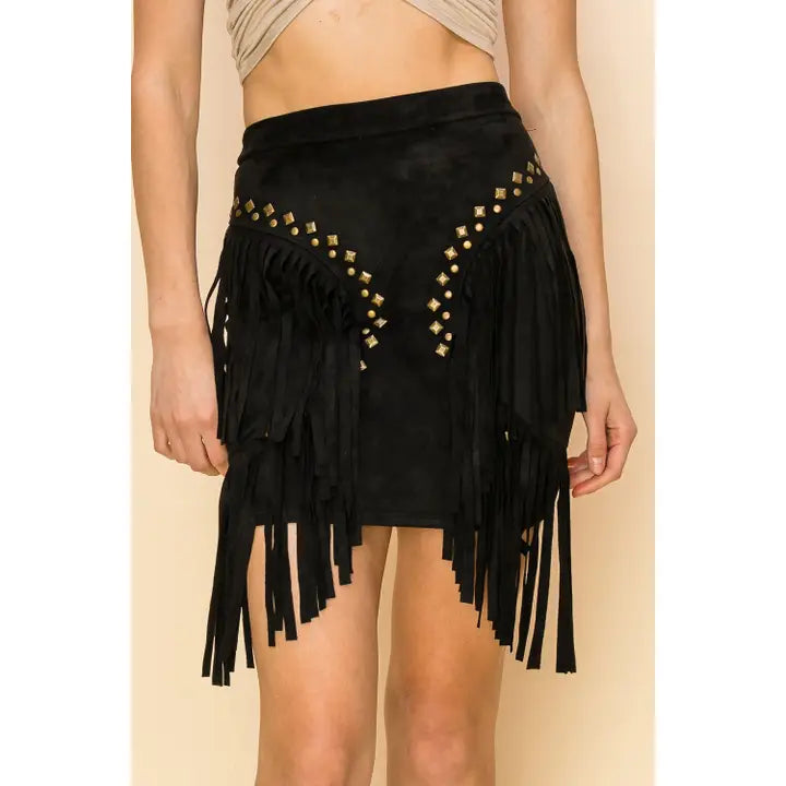Vocal Apparel Stud Embellished Layered Fringe Side Detail Mini Skirt- Multiple Colours