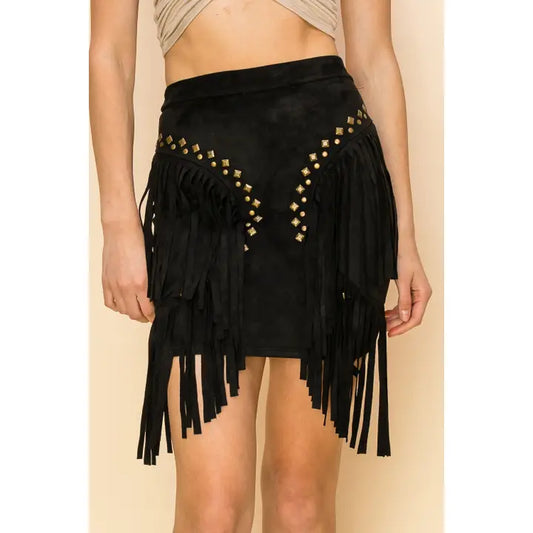Vocal Apparel Stud Embellished Layered Fringe Side Detail Mini Skirt- Multiple Colours