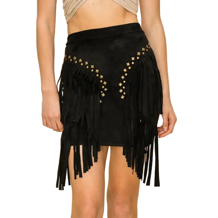 Vocal Apparel Stud Embellished Layered Fringe Side Detail Mini Skirt - Multiple Colours