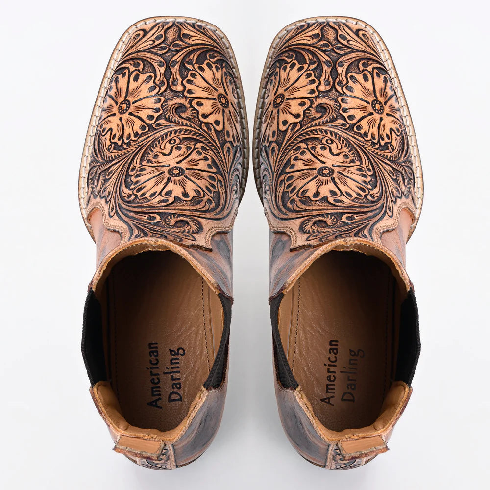 American Darling Leather Chelsea Boots - Brown Floral Tooled