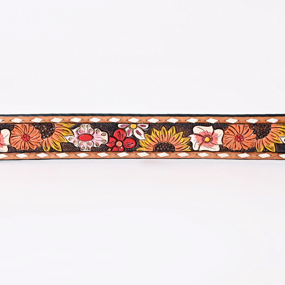 American Darling Tooled Leather Belt - Pink & Orange Flowers