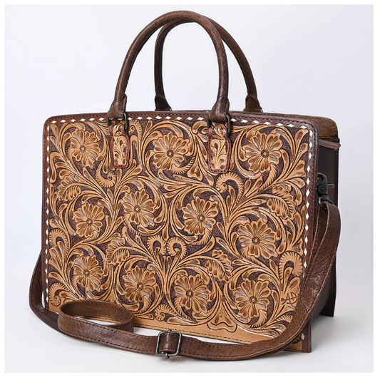 American Darling Hand Tooled Tote - Brown w/Tan