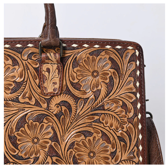 American Darling Hand Tooled Tote - Brown w/Tan