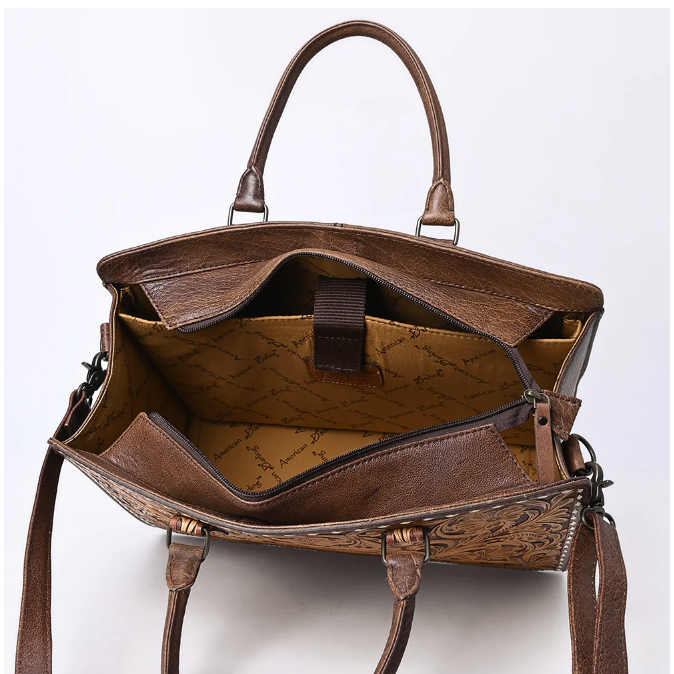 American Darling Hand Tooled Tote - Brown w/Tan