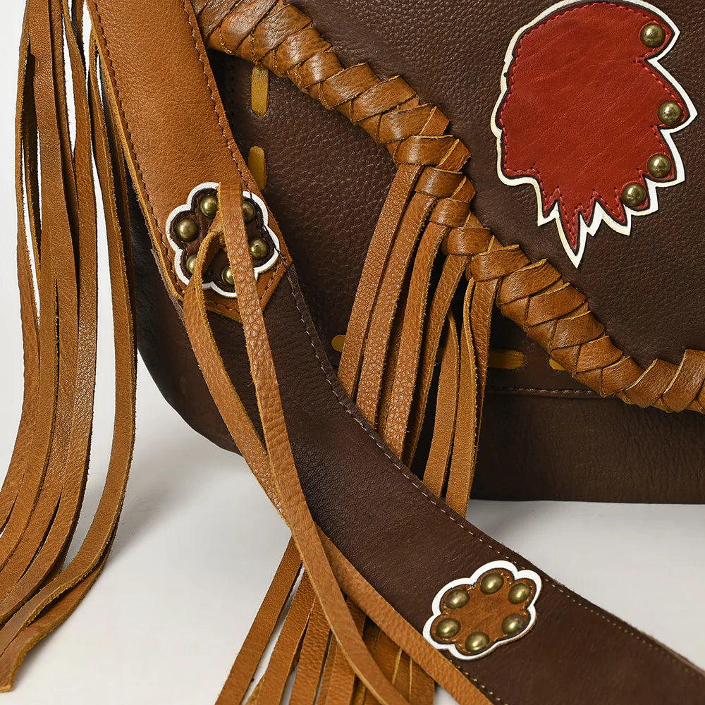 American Darling Crossbody Leather Bag with Rodeo Design - Brown