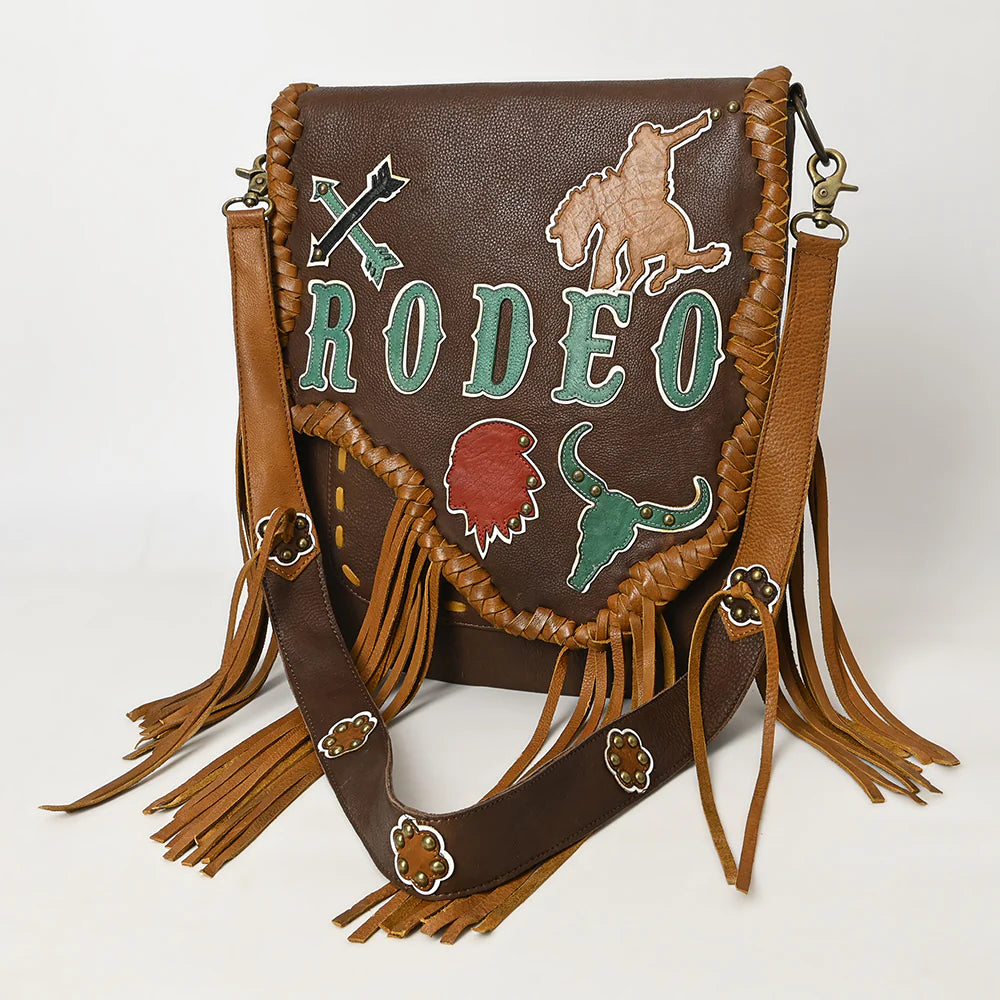 American Darling Crossbody Leather Bag with Rodeo Design - Brown