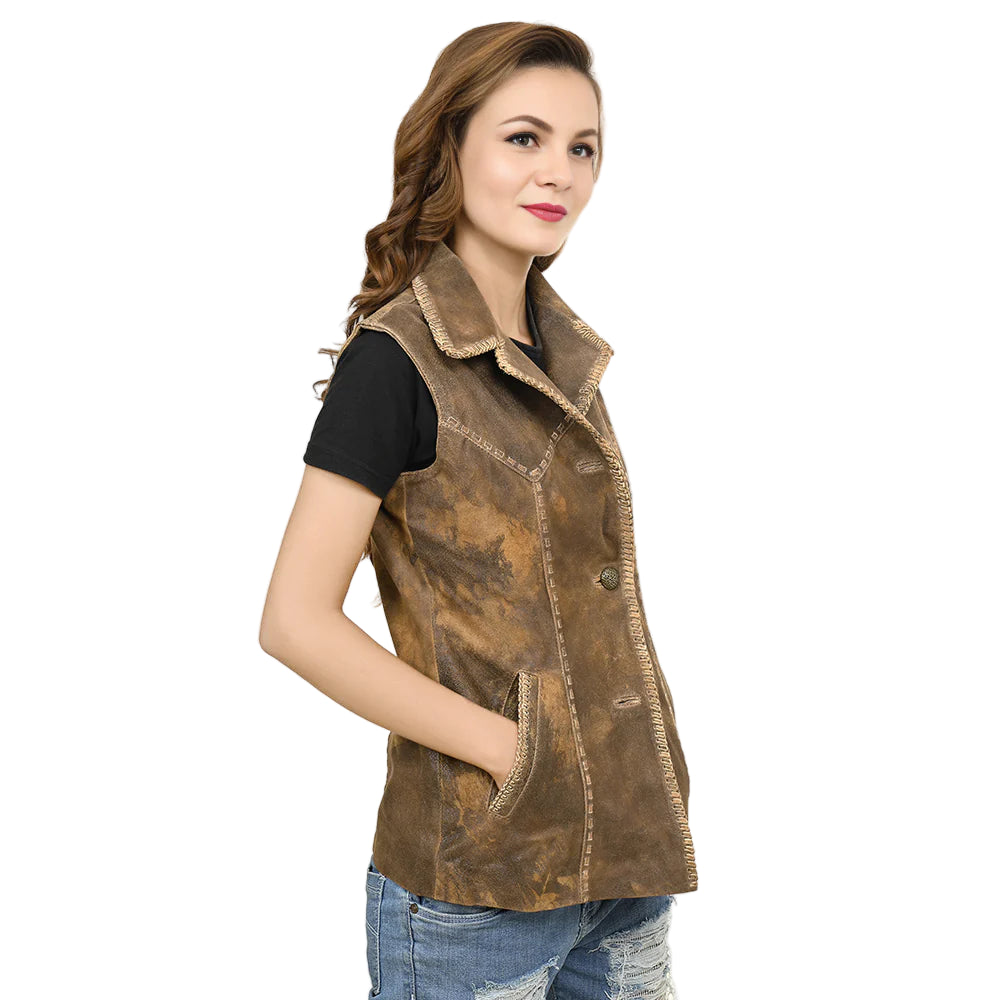 American Darling Women's Distressed Leather Vest - Distressed Brown