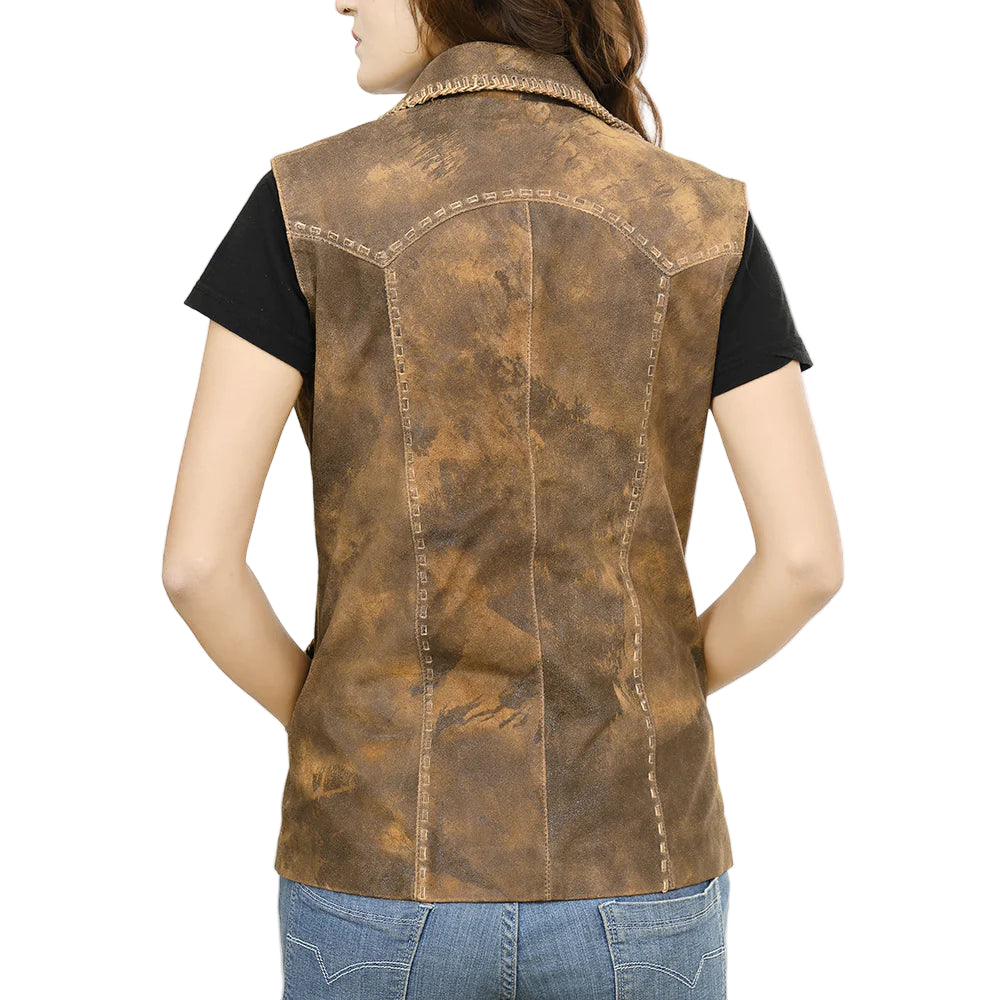 American Darling Women's Distressed Leather Vest - Distressed Brown