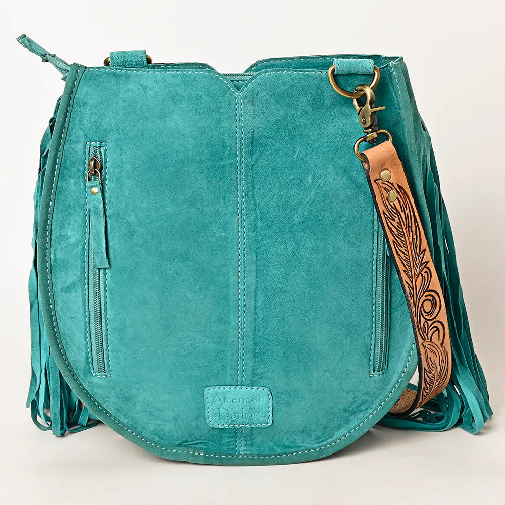 American Darling Suede Hand-Tooled Purse w/Fringe - Turquoise