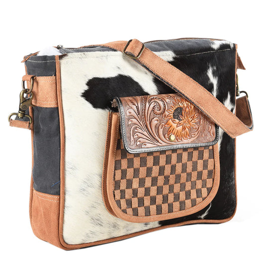 O'hlay Mesanger Upcycled Cancas/Leather Bag