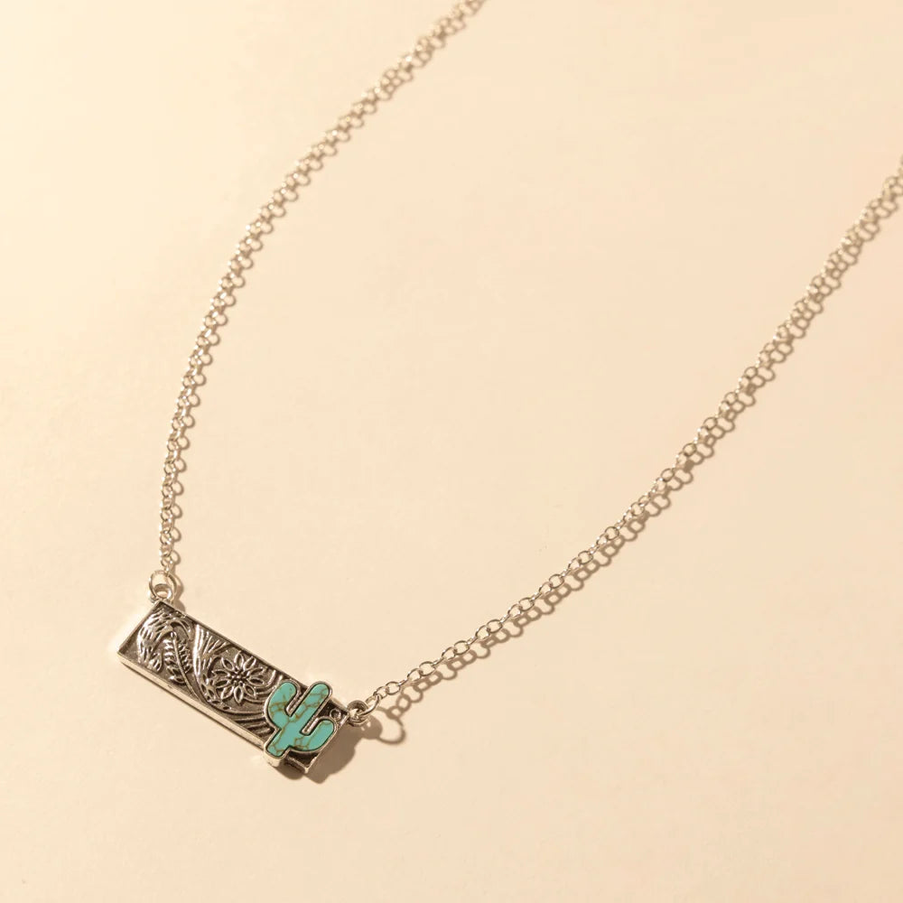 Myra Cowgirl Cactus Charm Necklace- Turquoise Moonlit