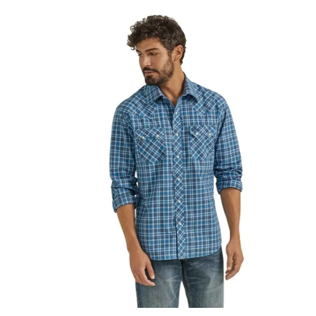 Wrangler Retro® Men's Modern Fit Long Sleeve Shirt - Blue Plaid