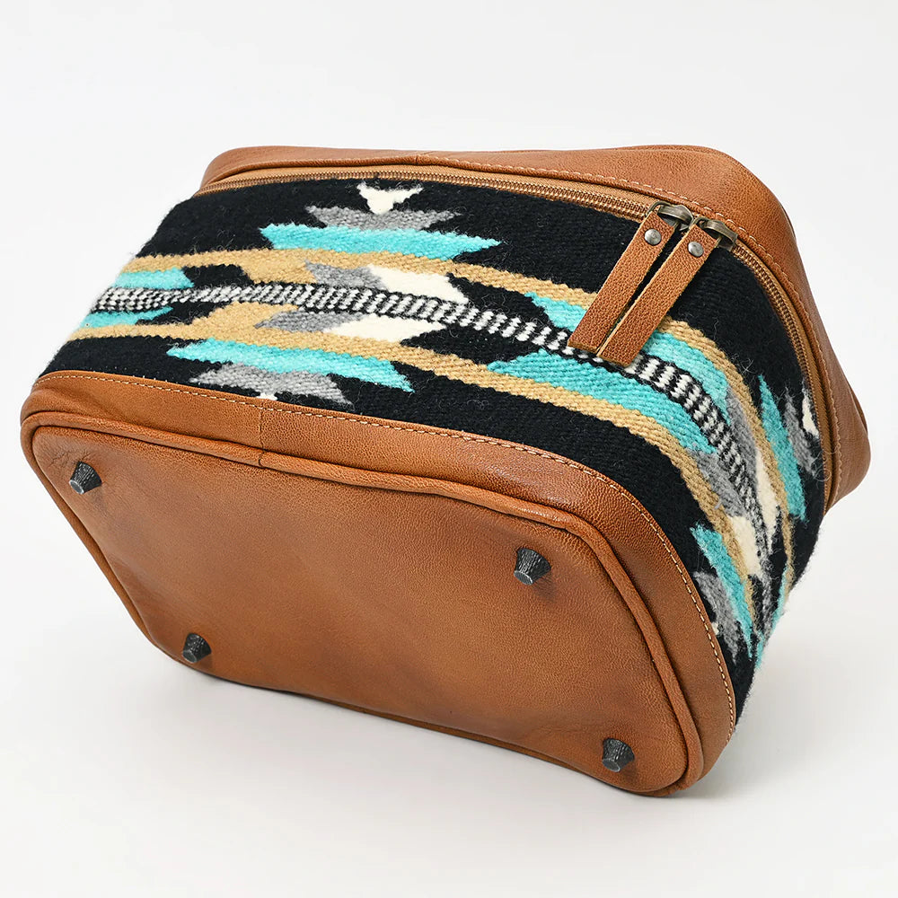 American Darling Black Southwestern Aztec Pattern Wool Leather Travel Case Organizer
