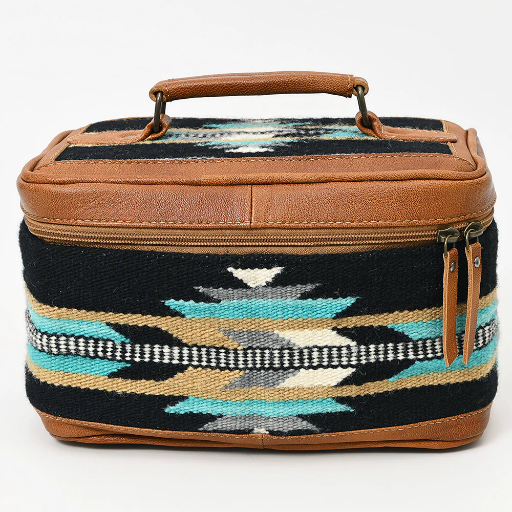 American Darling Black Southwestern Aztec Pattern Wool Leather Travel Case Organizer