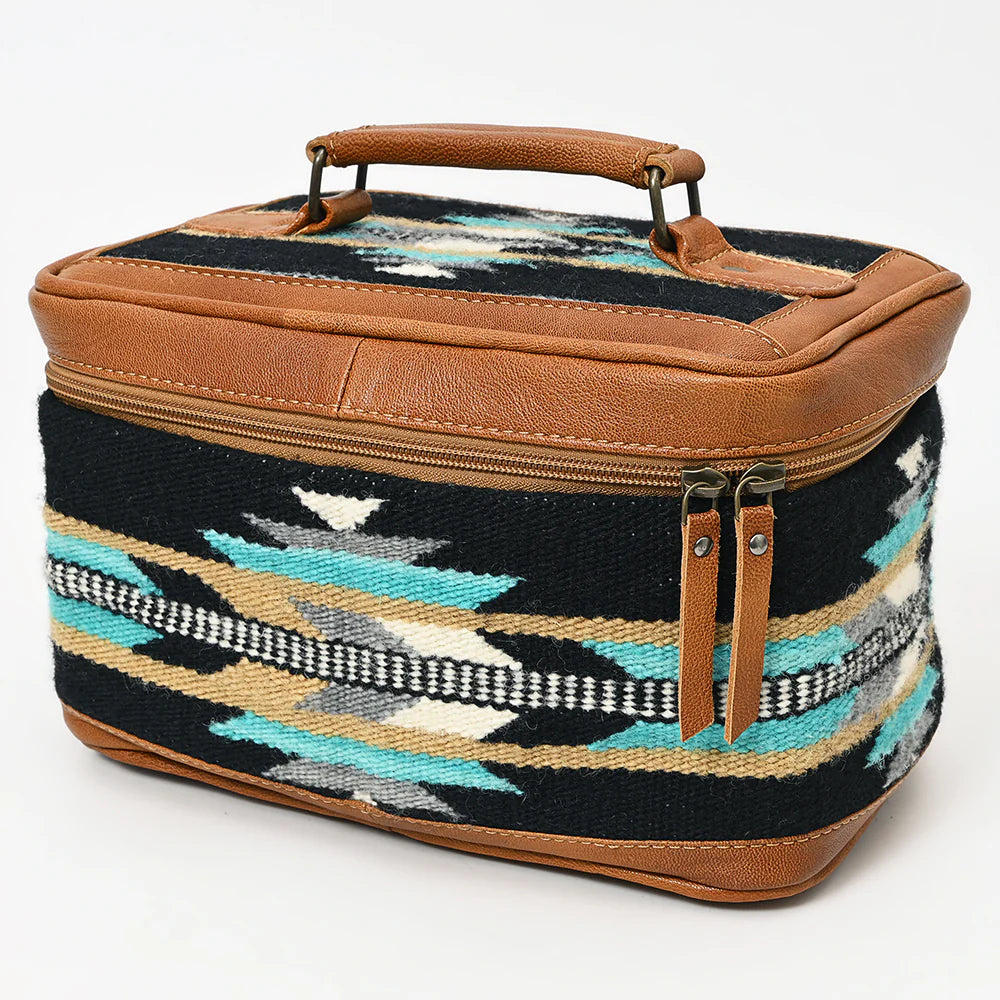 American Darling Black Southwestern Aztec Pattern Wool Leather Travel Case Organizer