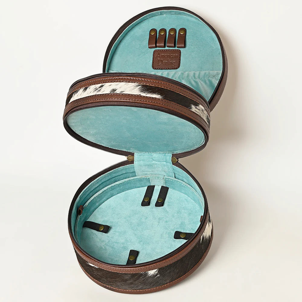 American Darling Western Leather Women's Round Jewelry Case