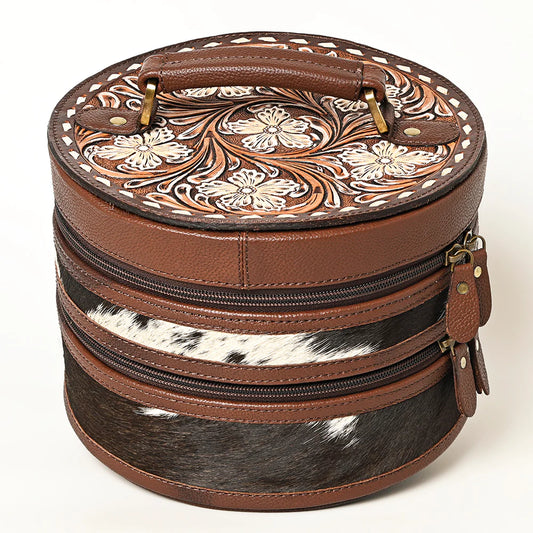 American Darling Western Leather Women's Round Jewelry Case