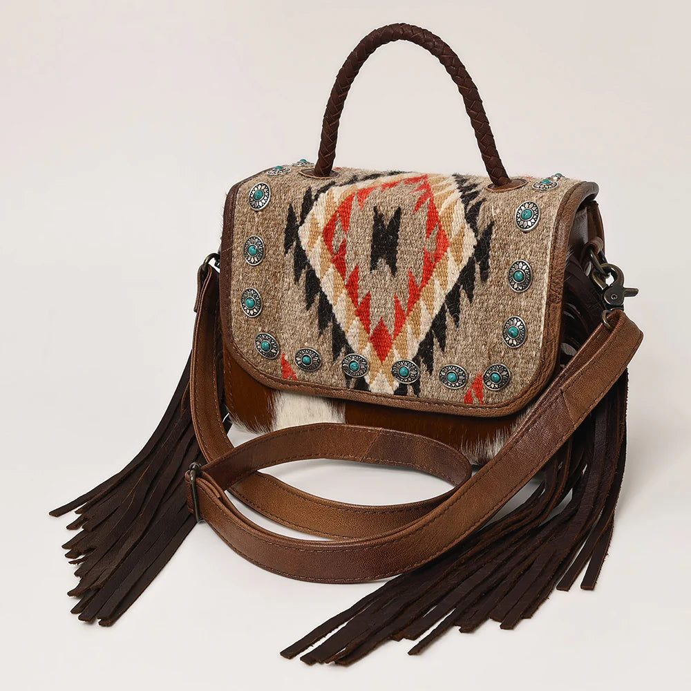 American Darling Hair-On Saddle Blanket Purse - Natural/Cream/Grey/Orange