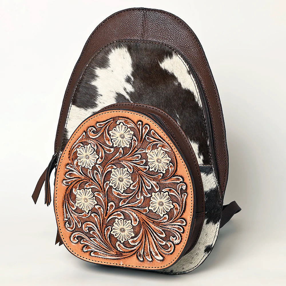 American Darling Hair-On Tooled Backpack - Brown/White