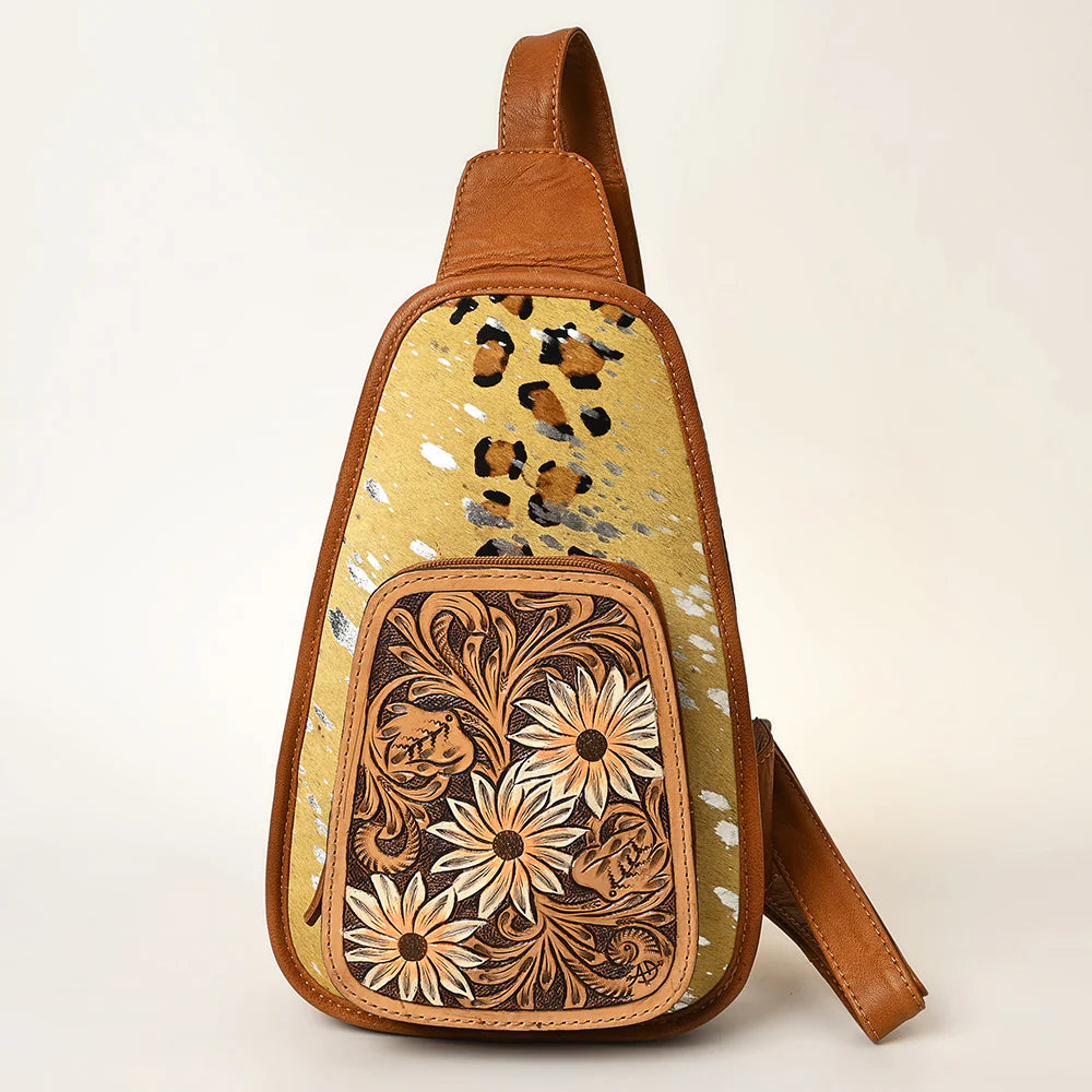 American Darling Floral Hand Tooled Bag -Hair on Cowhide Sling
