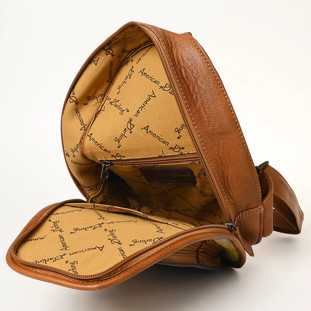 American Darling Floral Hand Tooled Bag -Hair on Cowhide Sling