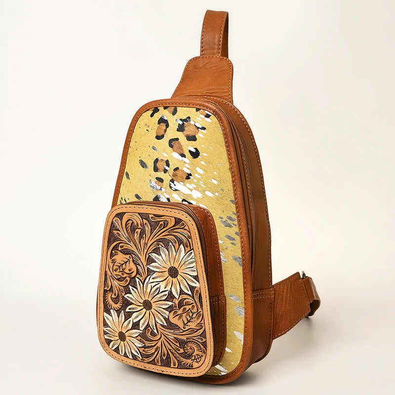 American Darling Floral Hand Tooled Bag -Hair on Cowhide Sling