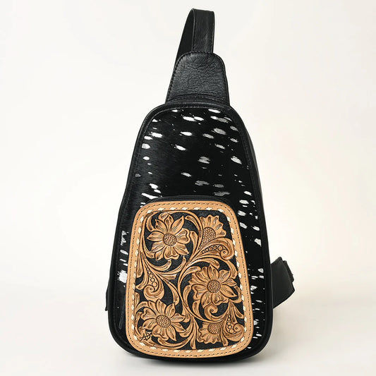 American Darling Floral Hand Tooled Bag -Hair on Cowhide Sling