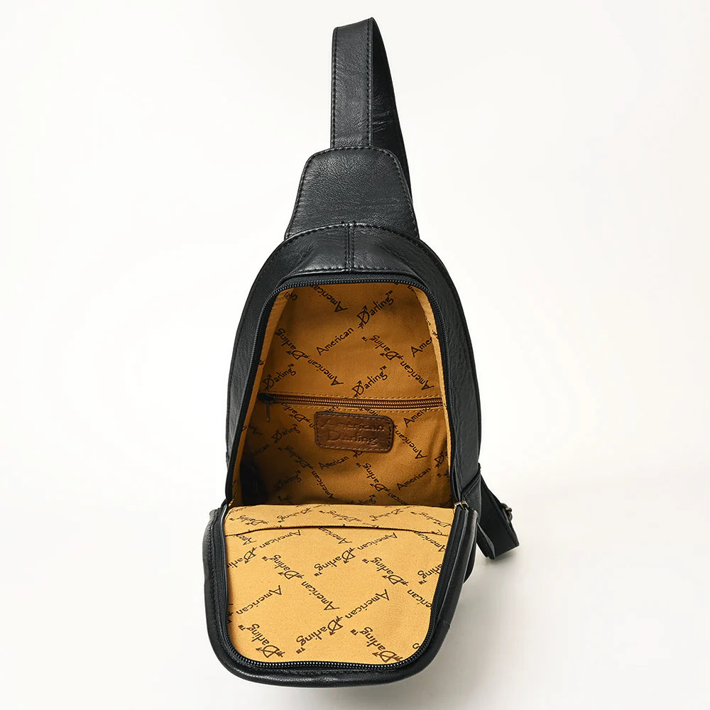 American Darling Floral Hand Tooled Bag -Hair on Cowhide Sling