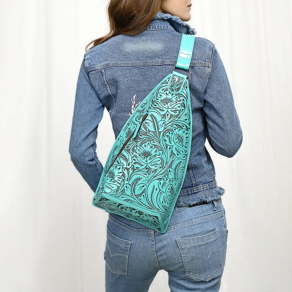 American Darling Genuine Western Leather Sling Bag - Teal