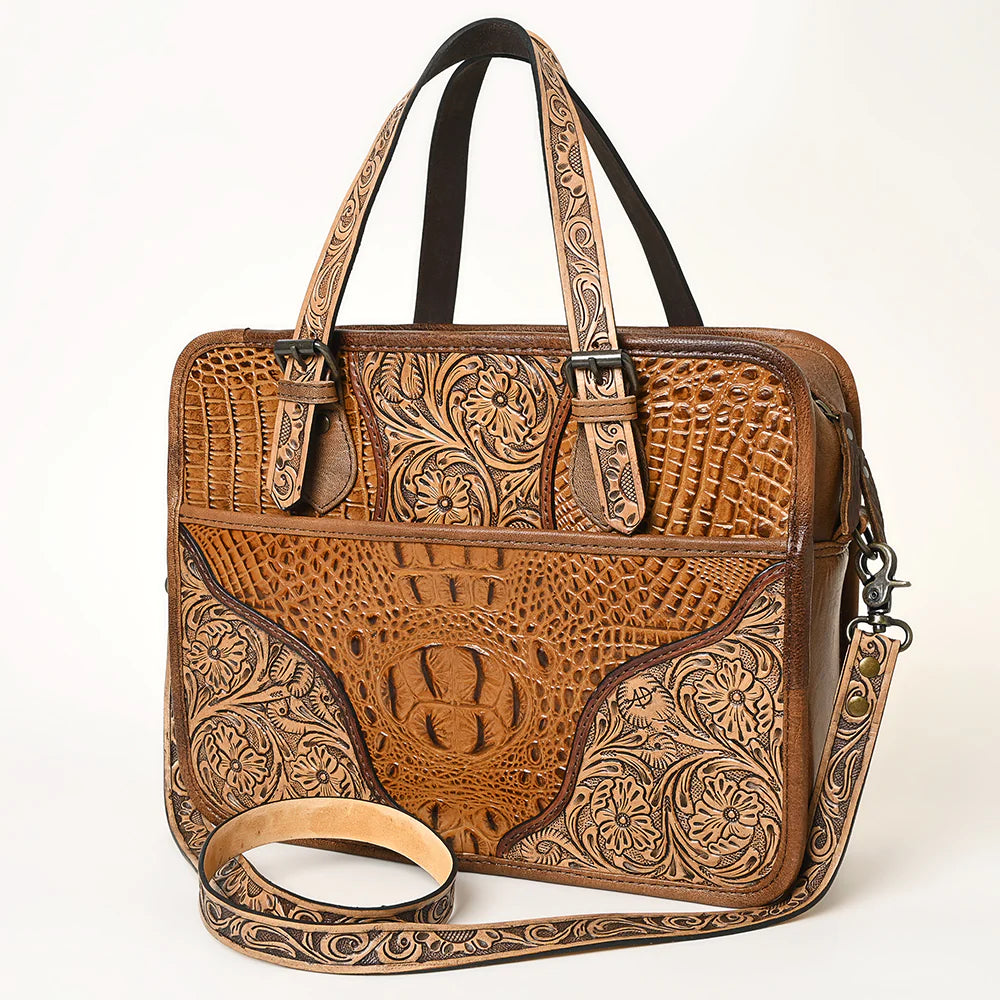 American Darling Women's Hand-Tooled Crocodile Embossed Purse - Brown